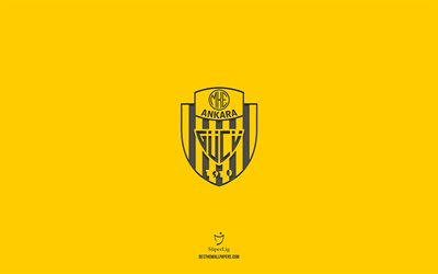 MKE Ankaragucu, sfondo giallo, squadra di calcio turca, emblema MKE Ankaragucu, Super Lig, Turchia, calcio, logo MKE Ankaragucu