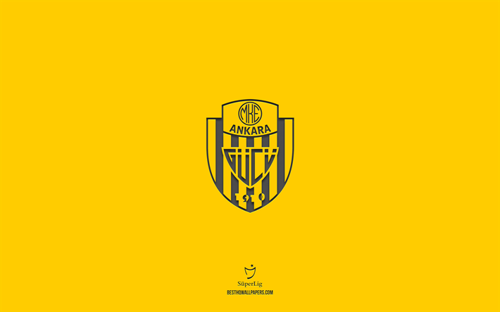 MKE Ankaragucu, fond jaune, &#233;quipe de football turque, embl&#232;me MKE Ankaragucu, Super Lig, Turquie, football, logo MKE Ankaragucu