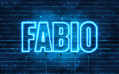 Fabio, 4k, des fonds d&#39;&#233;cran avec des noms, le nom de Fabio, des n&#233;ons bleus, Fabio Anniversaire, Joyeux Anniversaire Fabio, des noms masculins italiens populaires, une photo avec le nom de Fabio