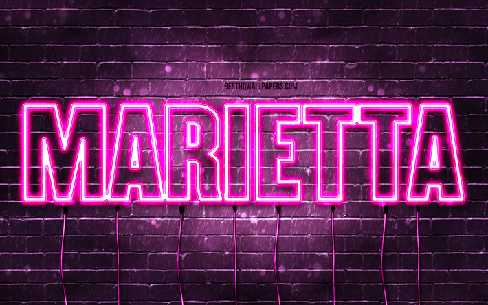 Marietta, 4k, wallpapers with names, female names, Marietta name, purple neon lights, Marietta Birthday, Happy Birthday Marietta, popular italian female names, picture with Marietta name