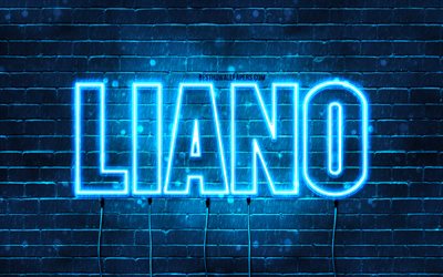 Liano, 4k, des fonds d&#39;&#233;cran avec des noms, le nom de Liano, des n&#233;ons bleus, Liano Anniversaire, Joyeux Anniversaire Liano, les noms masculins italiens populaires, une photo avec le nom de Liano
