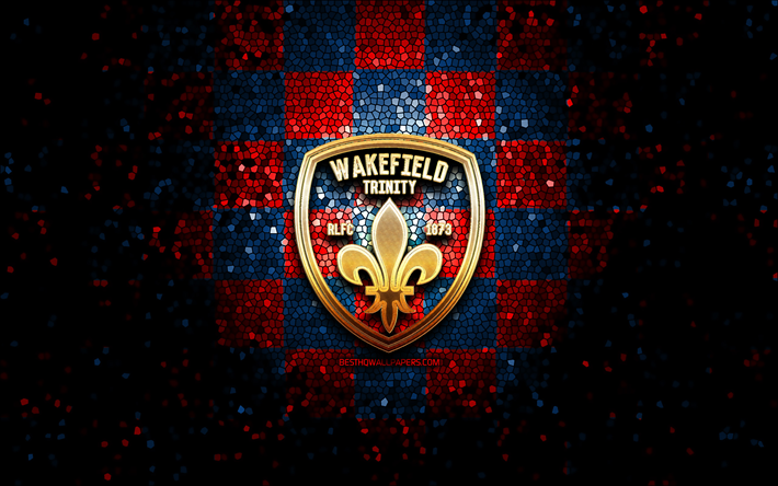 Wakefield Trinity, glitterlogo, SLE, punainen sininen ruudullinen tausta, rugby, englantilainen rugbyklubi, Wakefield Trinity -logo, mosaiikkitaide