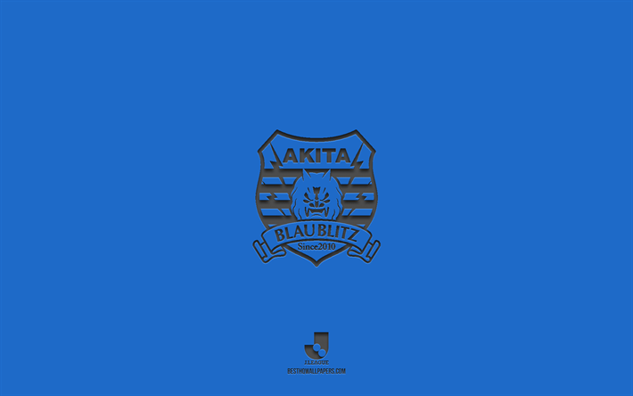 Blaublitz Akita, blue background, Japanese football team, Blaublitz Akita emblem, J2 League, Japan, football, Blaublitz Akita logo