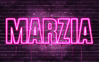 Marzia, 4k, wallpapers with names, female names, Marzia name, purple neon lights, Marzia Birthday, Happy Birthday Marzia, popular italian female names, picture with Marzia name