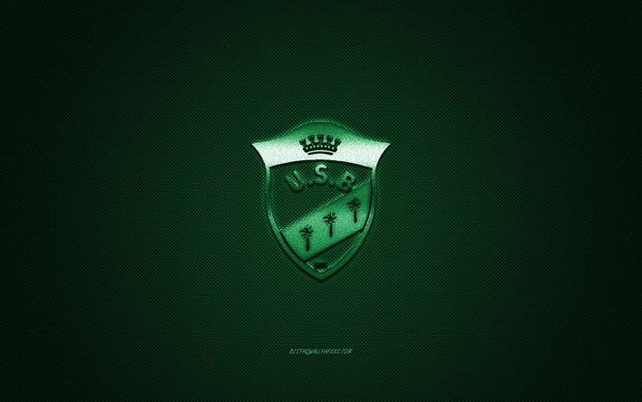 US Biskra, Algeria football club, green logo, green carbon fiber background, Ligue Professionnelle 1, football, Biskra, Algeria, US Biskra logo
