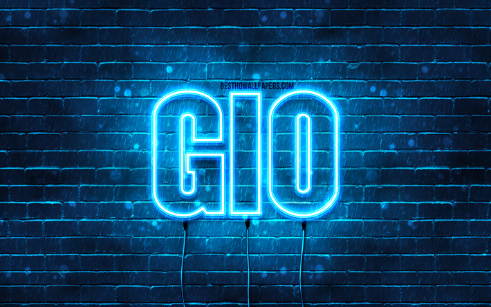 Gio, 4k, sfondi con nomi, nome Gio, luci al neon blu, Gio compleanno, buon compleanno Gio, nomi maschili italiani popolari, foto con nome Gio