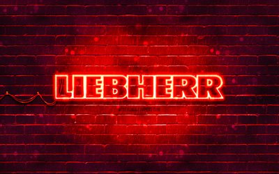 Liebherr red logo, 4k, red brickwall, Liebherr logo, brands, Liebherr neon logo, Liebherr