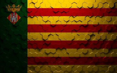 Flag of Castellon, honeycomb art, Castellon hexagons flag, Castellon, 3d hexagons art, Castellon flag