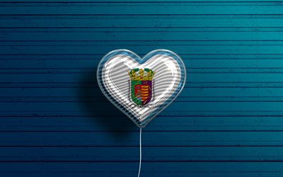 I Love Malaga, 4k, realistic balloons, blue wooden background, Day of Malaga, spanish provinces, flag of Malaga, Spain, balloon with flag, Provinces of Spain, Malaga flag, Malaga