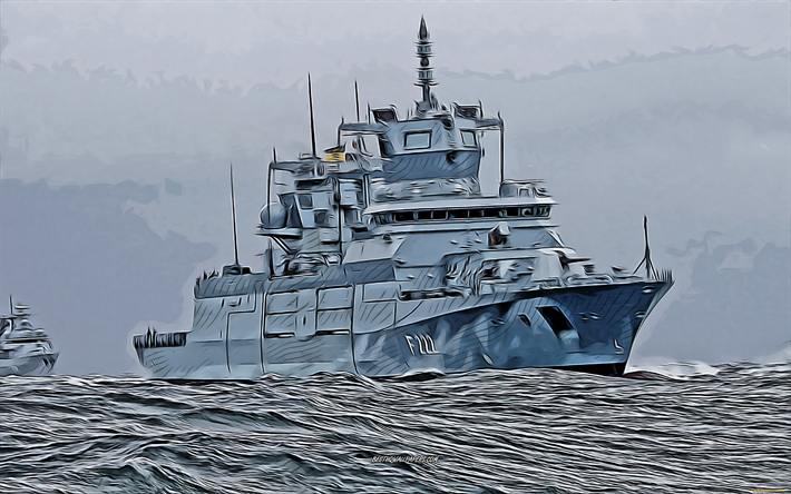 バーデン・ヴュルテンベルク, F222, 4k, ドイツのフリゲート艦, ベクトルアート, バーデン・ヴュルテンベルクの素描, バーデン・ヴュルテンベルク芸術, ベクトル描画, 抽象船, 図面を発送, ドイツ海軍, バーデン・ヴュルテンベルクF222, FGSバーデン・ヴュルテンベルク