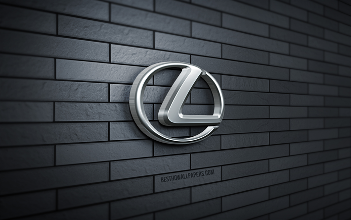 Logo Lexus 3D, 4K, muro di mattoni grigio, creativo, marchi di automobili, logo Lexus, arte 3D, Lexus