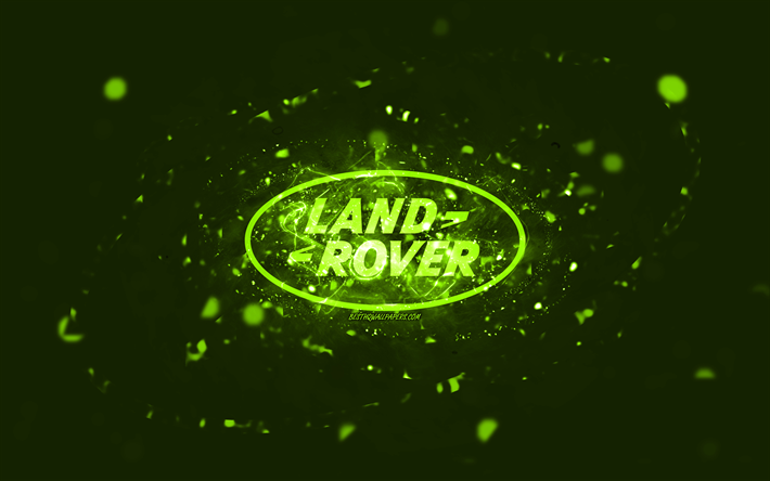 Land Rover kire&#231; logosu, 4k, limon neon ışıkları, yaratıcı, kire&#231; soyut arka plan, Land Rover logosu, araba markaları, Land Rover