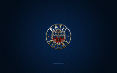 Bath Rugby, club de rugby ingl&#233;s, Premiership Rugby, logotipo azul, fondo de fibra de carbono azul, rugby, Bath, Inglaterra, logotipo de Bath Rugby