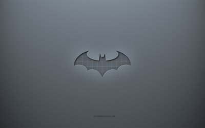Logotipo de Batman, fondo creativo gris, emblema de Batman, textura de papel gris, Batman, fondo gris, logotipo 3d de Batman