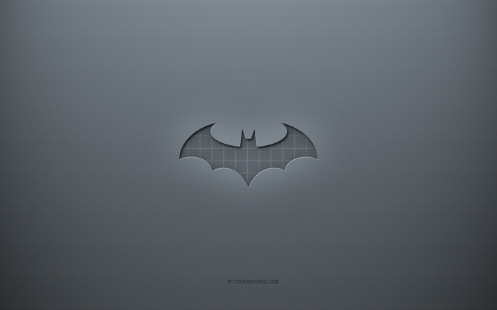 Batman logotipo, cinza criativo de fundo, Batman emblema, cinza textura de papel, Batman, fundo cinza, Batman logotipo 3d