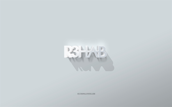 R3hab logotyp, vit bakgrund, R3hab 3d logotyp, 3d konst, R3hab, 3d R3hab emblem