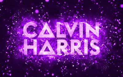 Calvin Harris logo violet, 4k, des DJ &#233;cossais, des n&#233;ons violets, cr&#233;atif, violet abstrait, Adam Richard Wiles, Calvin Harris logo, stars de la musique, Calvin Harris