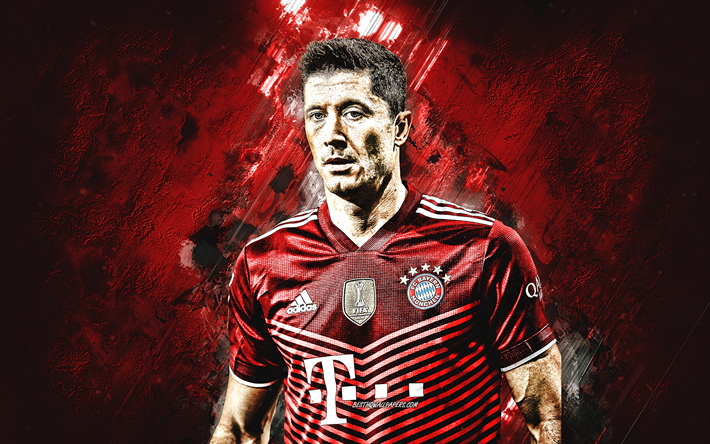 Robert Lewandowski, retrato, O FC Bayern De Munique, Bundesliga, Alemanha, grunge arte, futebol, Lewandowski Bayern De Munique, pedra vermelha de fundo