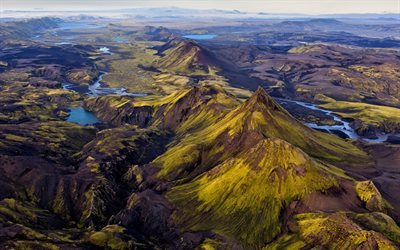Nehirler, dağlar, yeşil tepeler, g&#246;ller, vadi, İzlanda