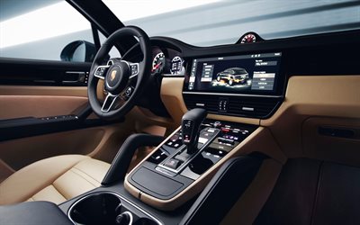 Porsche Cayenne, 2019, el interior, el panel frontal, 4k, lujoso interior de cuero, nuevo Cayenne, Porsche