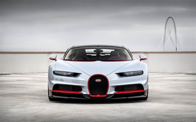 Bugatti Chiron, hypercars, vista frontale, 2018 autovetture, supercar, bianco Chiron, Bugatti