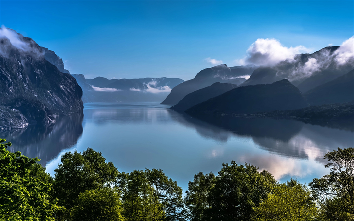 Lysefjord, ノルウェー, 湖, 夏, 山々, 欧州