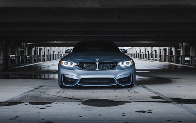 BMW M4, F82, vista frontal, 2018 carros, supercarros, cinza M4, BMW
