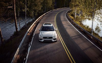 Volvo V60, 4k, T6, tie, 2018 autoja, uusi V60, Volvo