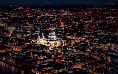 A Catedral De S&#227;o Paulo, Londres, Inglaterra, noite, metr&#243;pole, a noite da cidade