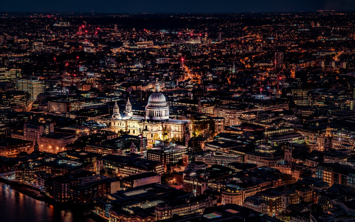 La Catedral de san Pablo, Londres, Inglaterra, la noche, la metr&#243;poli, la noche de la ciudad
