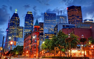 Toronto, 4k, paesaggi notturni, edifici moderni, Canada