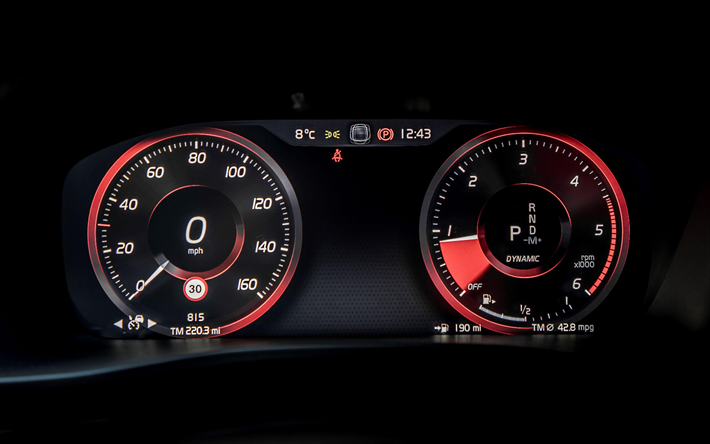 Volvo XC40, tableau de bord, 4k, 2018 voitures, tachym&#232;tre, indicateur de vitesse, XC40, Volvo