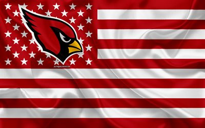 Arizona Cardinals, Amerikansk fotboll, kreativa Amerikanska flaggan, r&#246;d-vita flaggan, NFL, Arizona, USA, logotyp, emblem, silk flag, National Football League