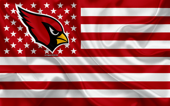 Cardinals de l&#39;Arizona, de l&#39;&#233;quipe de football Am&#233;ricain, cr&#233;atif, drapeau Am&#233;ricain, rouge-blanc drapeau, de la NFL, Arizona, &#233;tats-unis, le logo, l&#39;embl&#232;me, le drapeau de soie, de la Ligue Nationale de Football