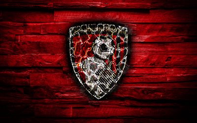 Bournemouth FC, fiery logo, red wooden background, Premier League, english football club, AFC Bournemouth, grunge, football, Bournemouth logo, fire texture, England, soccer