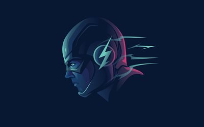 Flash, 4k, minimal, supereroi, sfondo blu, creativo, grafica