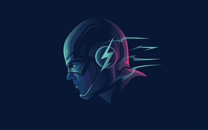 Flash, 4k, minimal, superheroes, blue background, creative, The Flash, artwork