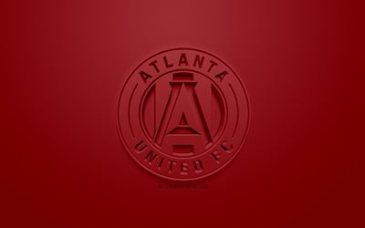 Atlanta United FC, creative 3D logo, burgundy background, 3d emblem, American soccer club, MLS, Atlanta, Georgia, USA, Major League Soccer, 3d art, football, stylish 3d logo, soccer
