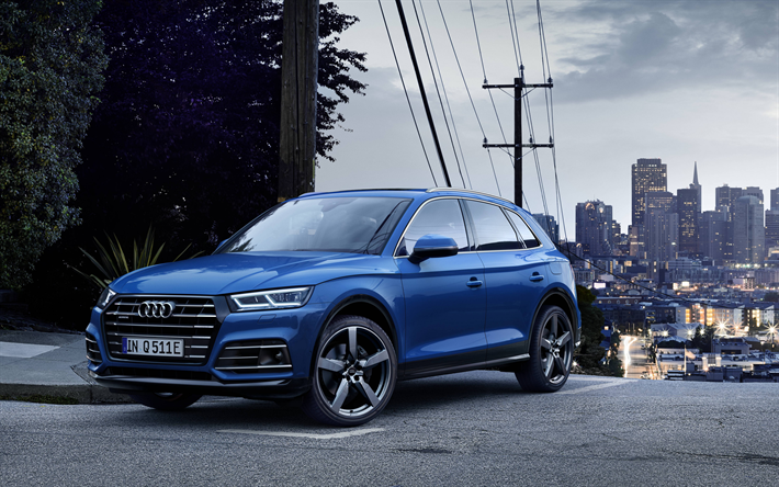Audi Q5, 2019, SUV, azul cruzado, exterior, vista de frente, azul nuevo Q5, los coches alemanes, el Audi