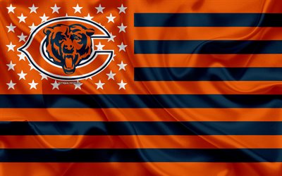Chicago Bears, Amerikkalainen jalkapallo joukkue, luova Amerikan lippu, oranssi musta lippu, NFL, Chicago, Illinois, USA, logo, tunnus, silkki lippu, National Football League, Amerikkalainen jalkapallo