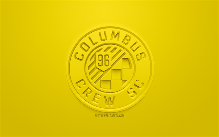 Columbus Crew SC, luova 3D logo, keltainen tausta, 3d-tunnus, American football club, MLS, Columbus, Ohio, USA, Major League Soccer, 3d art, jalkapallo, 3d logo