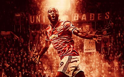 Romelu Lukaku, Old Trafford, Manchester United FC, belgian footballers, goal, Premier League, Manchester United fans, England, Lukaku, grunge, soccer, football, Man United