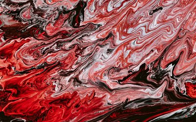 la peinture de texture, 4k, abstraits, vagues, de la toile, les vagues de la texture, grunge, illustration, de la peinture rouge