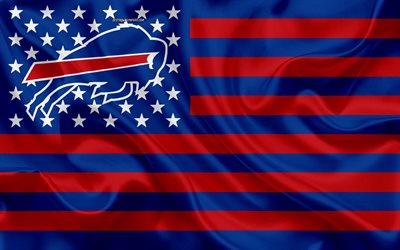 Buffalo Bills Amerikan futbol takımı, yaratıcı Amerikan bayrağı, mavi, kırmızı bayrak, NFL, Buffalo, New York, ABD, logo, amblem, ipek bayrak, Ulusal Futbol Ligi, Amerikan Futbolu