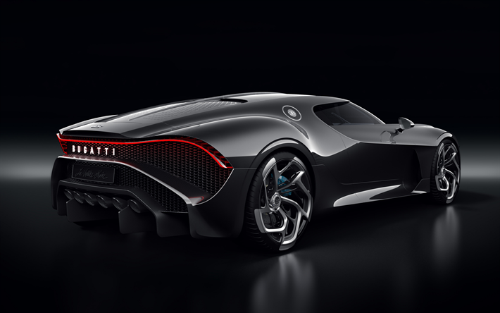 Bugatti Auto-Musta, 2019, takaa katsottuna, musta hypercar, uusi Bugatti, ruotsin supercars, Bugatti