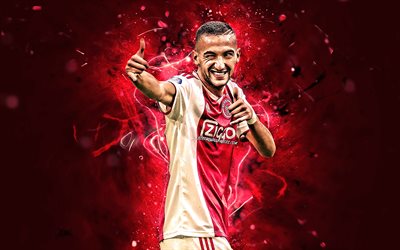 Hakim Ziyech, marocchino calciatori, Ajax FC, goal, calcio, Ziyech, arte astratta, la gioia, la Eredivisie olandese, luci al neon
