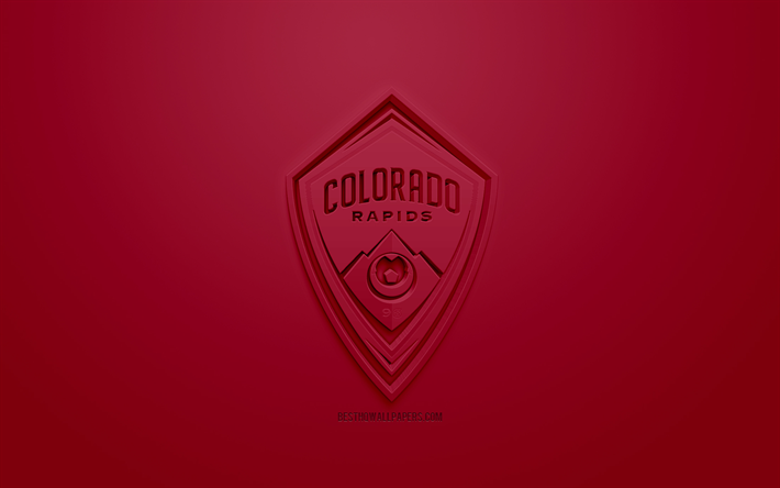 Colorado Rapids, luova 3D logo, viininpunainen tausta, 3d-tunnus, American football club, MLS, Denver, Colorado, USA, Major League Soccer, 3d art, jalkapallo, tyylik&#228;s 3d logo