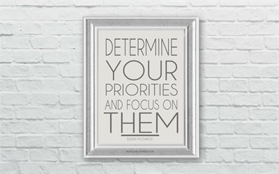 Determine your priorities and focus on them, Eileen McDargh, business quotes, motivation, frame on the wall, creative art, quote ideas, inspiration