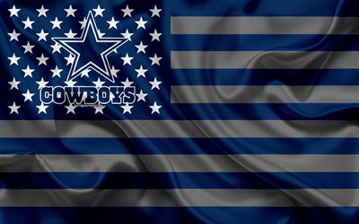 Dallas Cowboys, Amerikansk fotboll, kreativa Amerikanska flaggan, bl&#229; gr&#229; flagga, NFL, Arlington, Texas, USA, logotyp, emblem, silk flag, National Football League