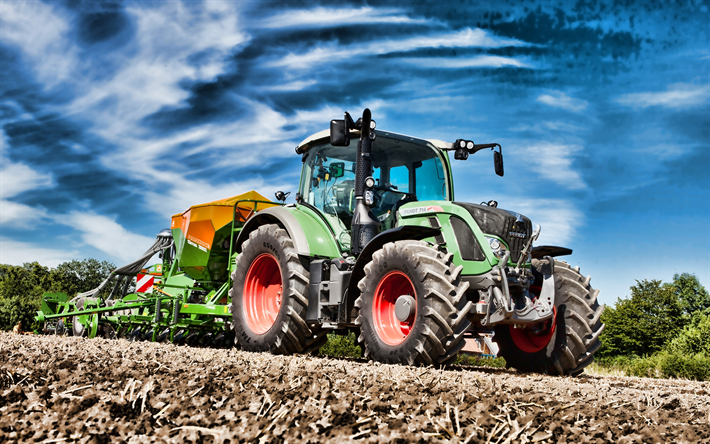 Fendt 714 Vario, 4k, planting crop, 2019 tractors, agricultural machinery, HDR, agriculture, tractor in the field, Fendt